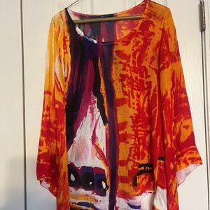 Dor Dor Flowing Style Multi Color Top (Size Small)